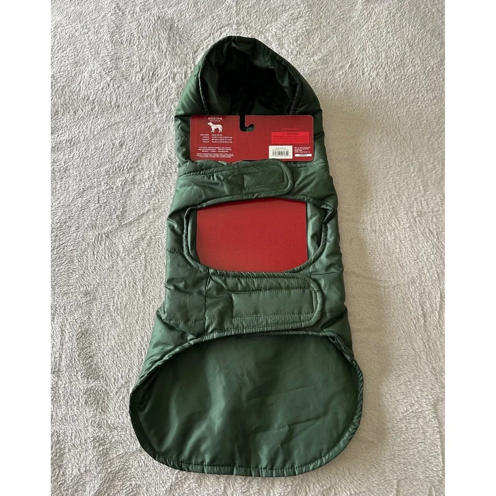 Wondershop Target Pet Puffer Vest Medium Hunter Green Hooded Dog Jacket New
